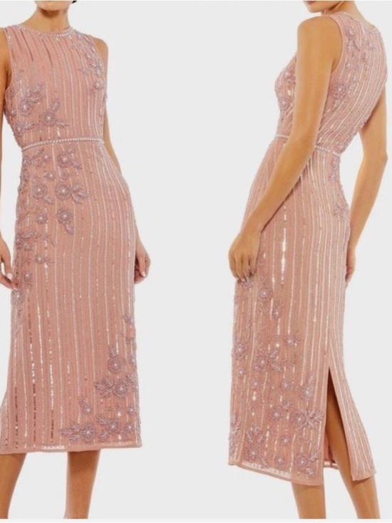 Mac Duggal Dresses & Skirts - Mac Duggal Tea Length Beaded Embellished Midi Dress Jewel Blush Rose Size 16 NWT